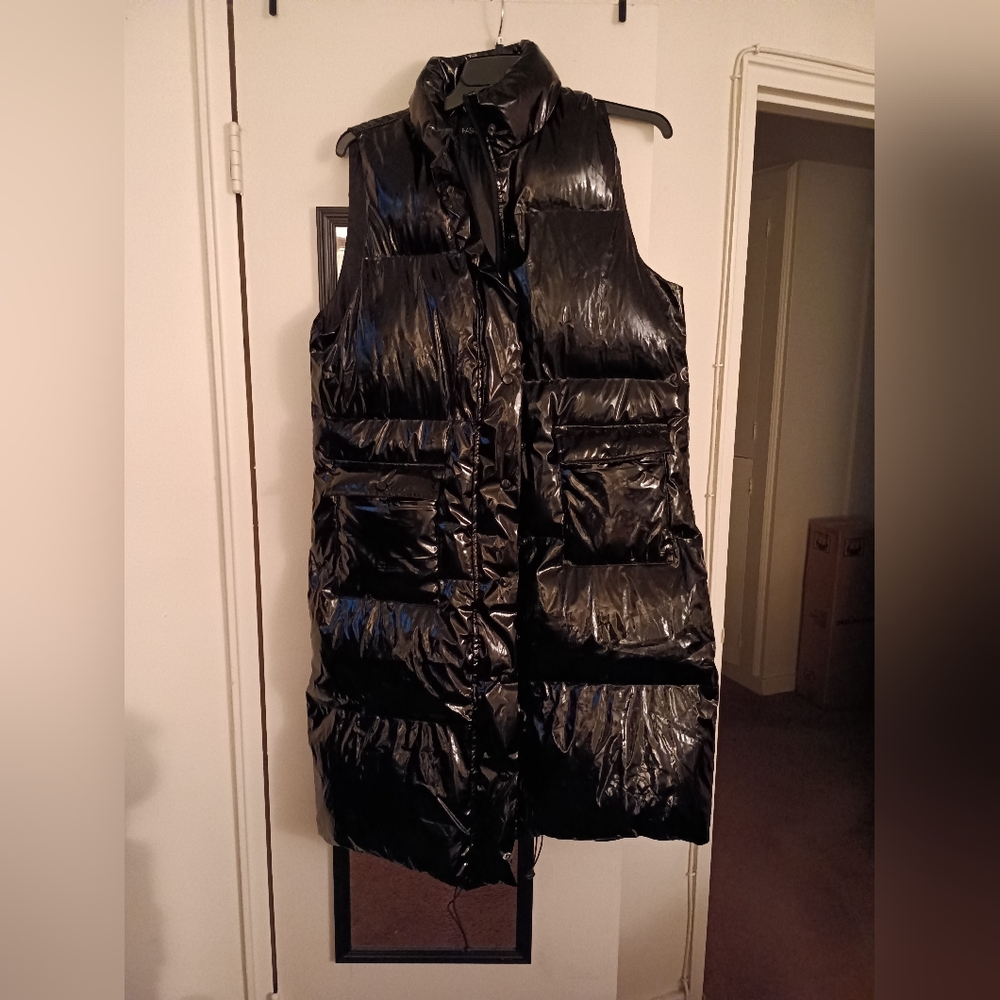 Ankle length patent leather vest